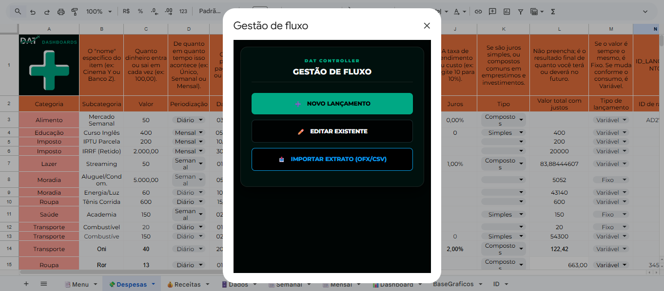 IMAGEM 2: Menus de Lançamento